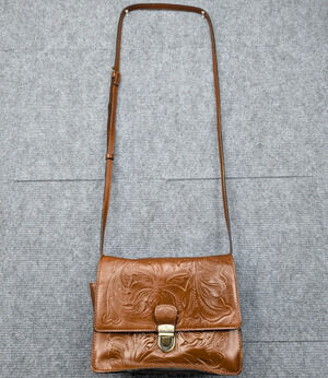 Patricia Nash Lanza Crossbody Bag Brown Tooled Leather Adjustable Boho Western